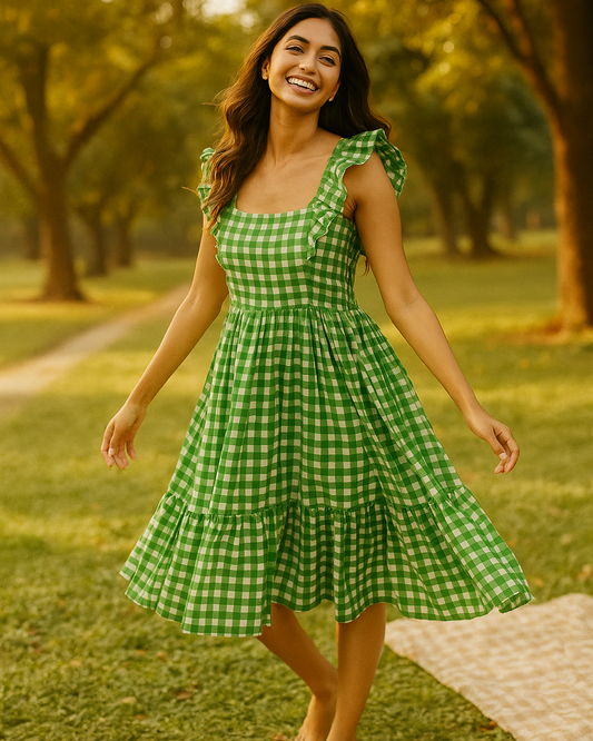 Tie Back Gingham Summer Dress