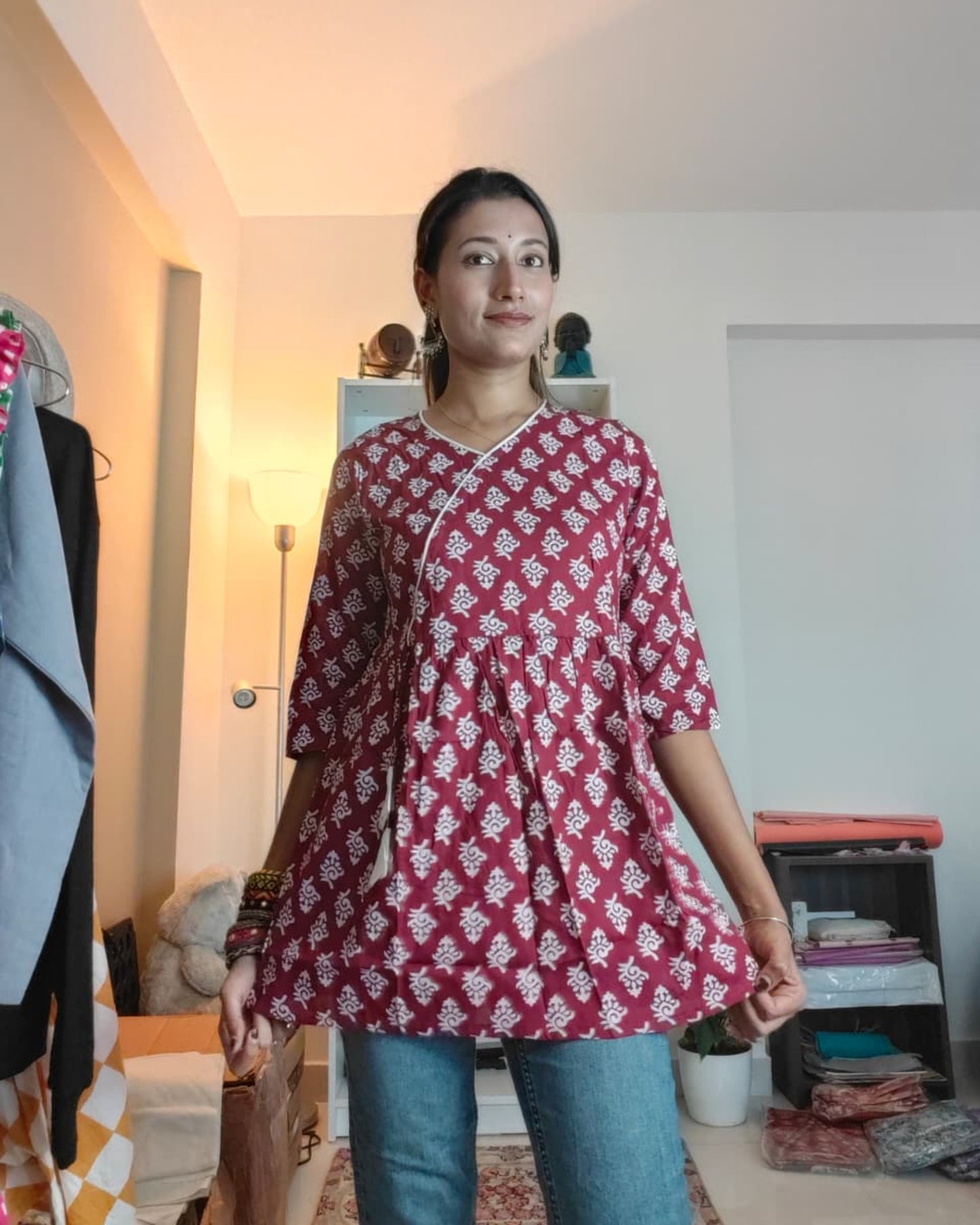 Angrakha Kurti Top Pink